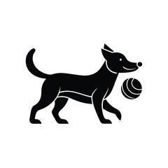 Happy dog playing fetch with ball silhouette