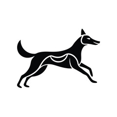 Stylized canine silhouette running bold design