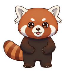 Fototapeta premium Cartoon red panda with a cute expression and a striped tail standing upright, isolated on transparent background
