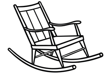 Outlined Illustration of a Wooden Rocking Chair with Armrests and Curved Rockers