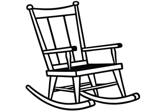 recommend clip art: Black Outline Illustration of a Classic Wooden Rocking Chair with Armrests and Slatted Back