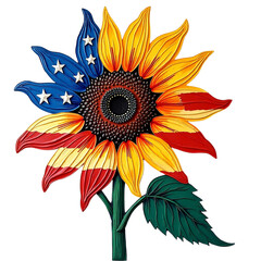 Fototapeta premium USA flag color Sunflower with american flag design isolated on a transparent background