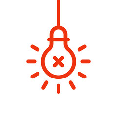 red hanging light bulb like no electricity power icon