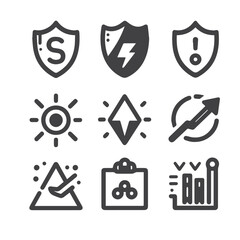 Business strategy, business plan, mission vision, growth chart, profit analysis, market research, goal setting sales funnel SWOT analysis strategic thinking roadmap financial goal icon set