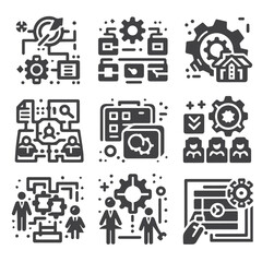 Business strategy, business plan, mission vision, growth chart, profit analysis, market research, goal setting sales funnel SWOT analysis strategic thinking roadmap financial goal icon set