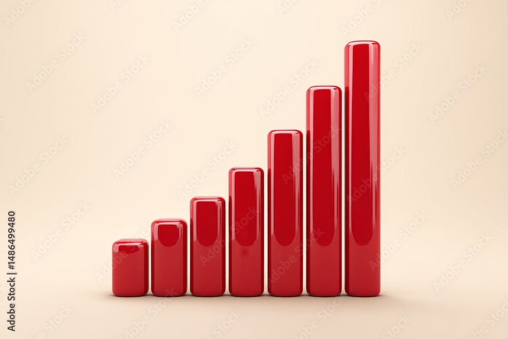 Aufkleber ascending red bar graph - a 3d of a red bar graph showing upward growth, isolated on a beige backgro
