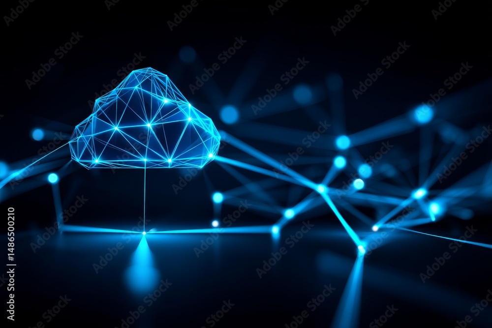 Poster cloud network connection - abstract glowing blue cloud network connection, representing data transfe