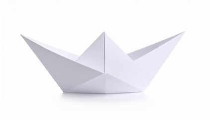 A simple origami paper boat, isolated in white background. The boat is a classic, representing a sense of peace and minimalism. 