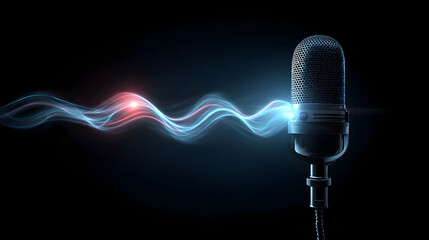 microphone on dark background with tone symbol moving with waves