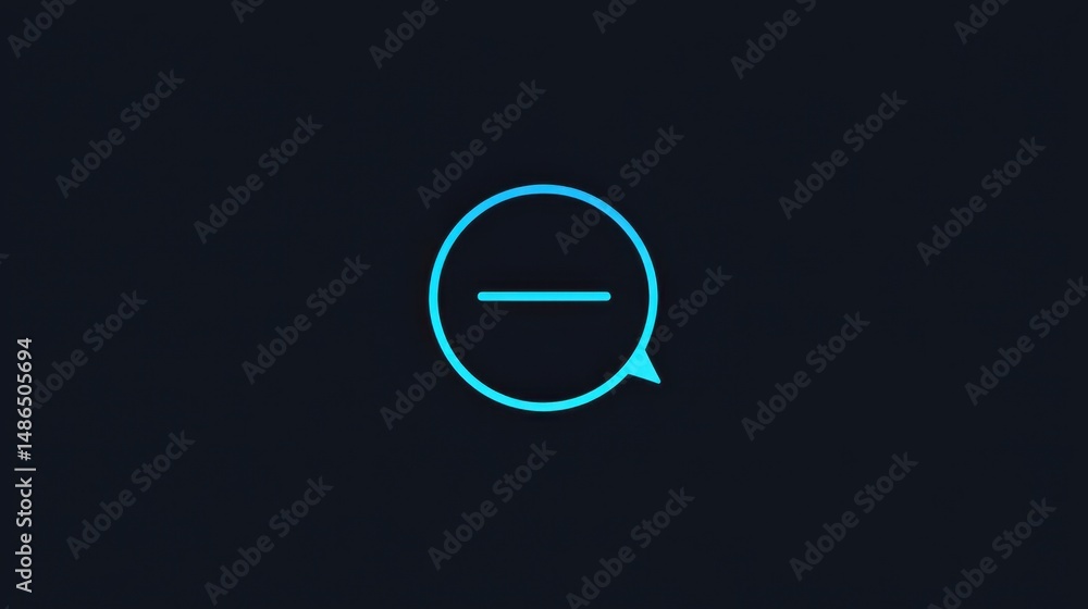Poster minimalist design featuring a blue speech bubble with a horizontal line on a dark background