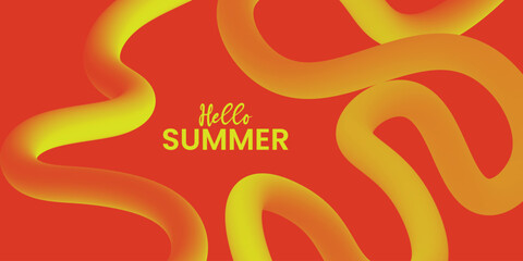 Hello Summer Wavy Line Art with Typography – Minimalist Design for Web, Ads, and Posters