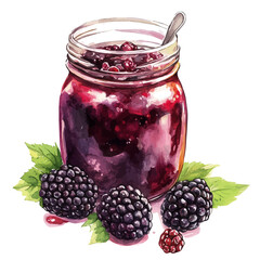 watercolor vector of Blackberry Compote In A Jar, high quality, isolated on a white background.