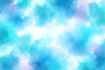 Serene Blue Watercolor Sky - A dreamy watercolor background featuring soft blue, teal, and white hues, reminiscent of a serene sky with subtle sparkles. Perfect for various design projects