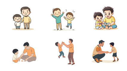 collection of Father daughter and Son kidding children's book illustration