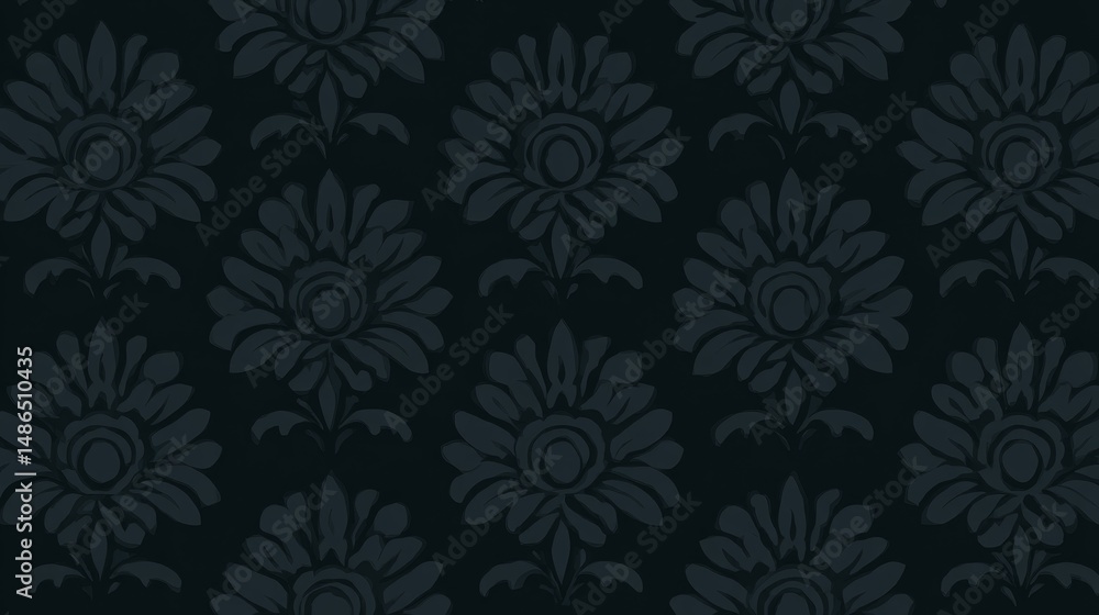 Poster subtle grey damask on charcoal - elegant, repeat pattern featuring a subtle grey damask design on a 