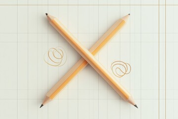 Back to school minimalist design featuring crossed pencils and ruler against a grid background with school supplies