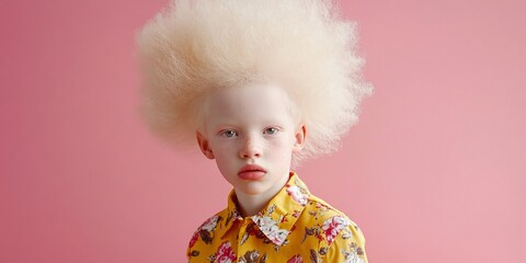 Fototapeta premium Albino child pink studio portrait.