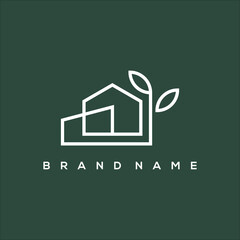 line art icon house with leaves logo vector