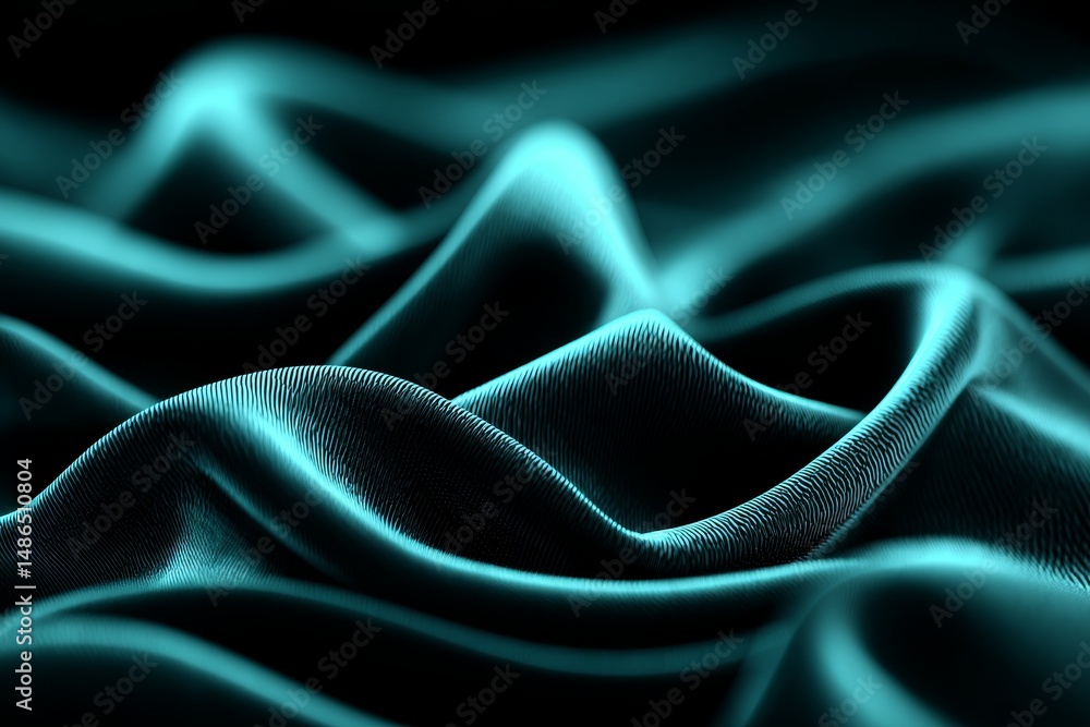 Poster teal silk drape abstract - abstract of teal silk fabric with soft folds and curves. luxurious and el