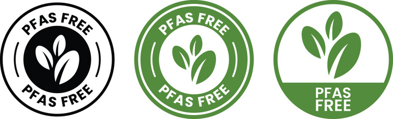 PFAS Free circle logo badge design. Suitable for information and product label, PFAS Free icon set. Install, PFAS Free logo, label, badge, symbol, emblem, stamp, black, line, vector isolated on white 