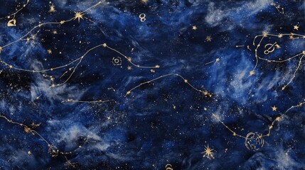Celestial Watercolor: Gold Constellations on a Deep Blue Night Sky