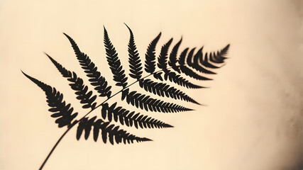 Naklejka premium Elegant silhouette of a fern leaf against a soft beige background with natural beauty