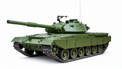 Side View Mockup of a Military Tank in Dark Green on White Background