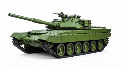 Side View Mockup of a Military Tank in Dark Green on White Background