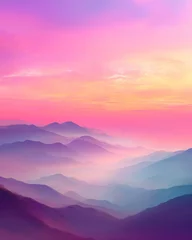 Fototapeten Majestic mountains are bathed in vibrant colors during a breathtaking sunset © Tichakon