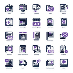 Advertising Icon pack for your website, mobile, presentation, and logo design. Advertising Icon dual tone design. Vector graphics illustration and editable stroke.