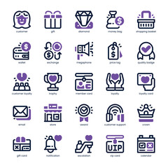 Customer Loyalty Icon pack for your website, mobile, presentation, and logo design. Customer Loyalty Icon dual tone design. Vector graphics illustration and editable stroke.