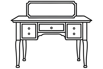 Line Drawing of a Vintage Vanity with Drawers and Queen Anne Legs
