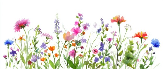 Hand-painted watercolor wildflowers isolated on a white background. Perfect for wedding invitations, greeting cards, and botanical designs.