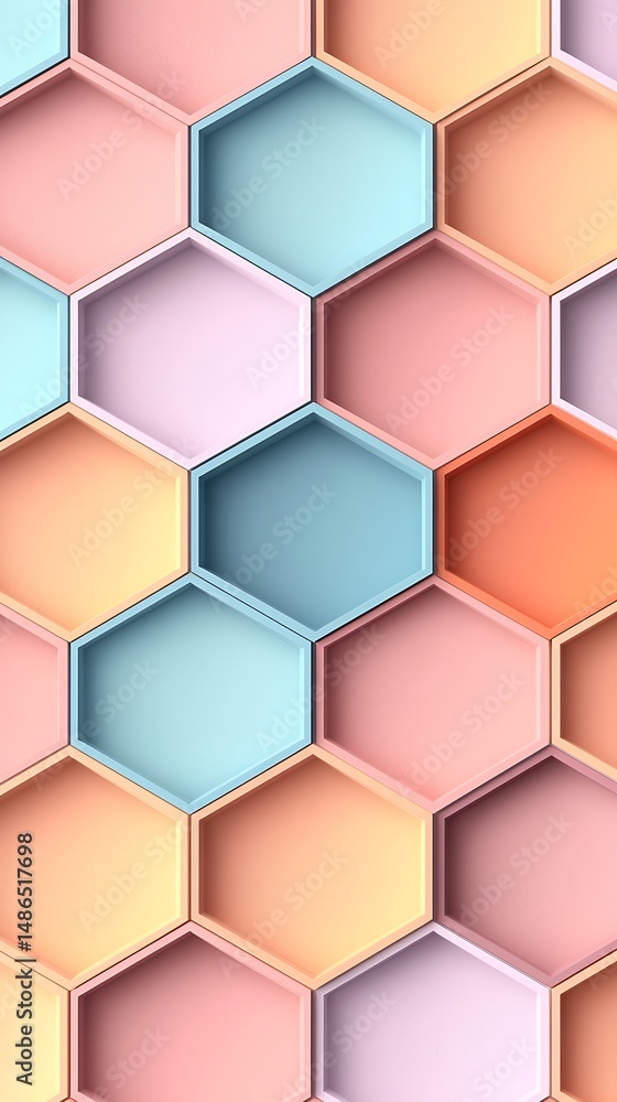 Poster pastel hexagon geometric pattern with embossed shading