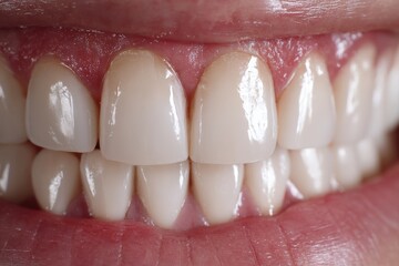 Close-up of human teeth with healthy gums.