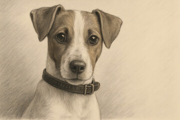 Jack Russell Terrier Dog Portrait Traditional Charcoal and Pencil Drawing 