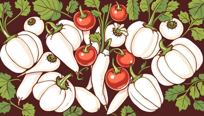 Delicate white-painted vegetable motif, one line art. with white shades