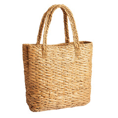 Elegant Straw Tote Bag with Intricate Weaving Isolated on Transparent Background
