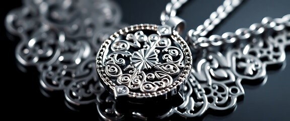 close up of a necklace on a black surface