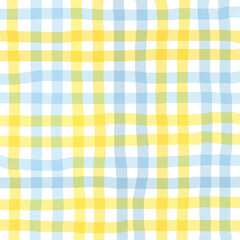 Blue Yellow Plaid Gingham Check Hand Drawn Background Pattern Overlay