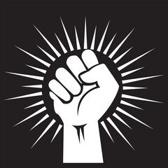 Collection of Raised Fist Icons: Power, Unity, and Protest. Set of fist silhouette. black and white fist