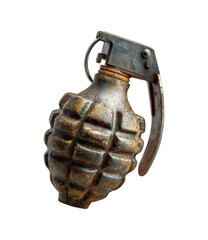 Fototapeta premium Aged and Weathered World War II Era Pineapple Grenade with Rusted Lever and Pin, Isolated on Transparent and White Background