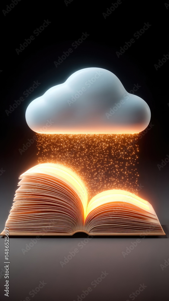 Poster An open book glows with light raining down from a cloud