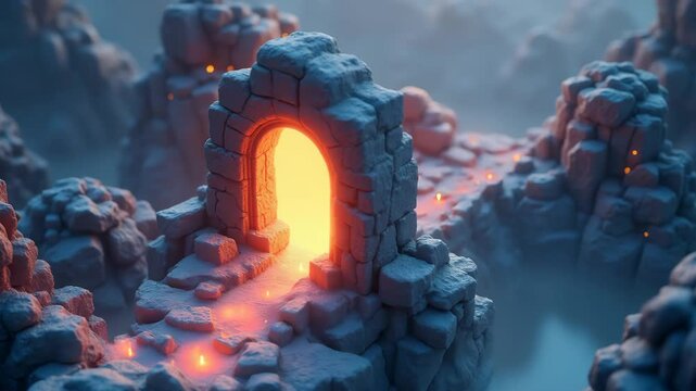 3D fantasy portal opening between isometric worlds