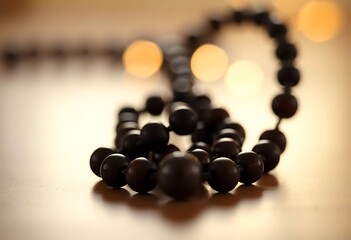 close up of a rosary on a table