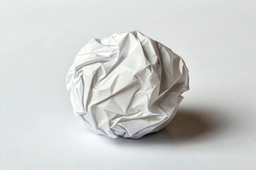 Crumpled White Paper Ball on a Plain White Surface Generative AI