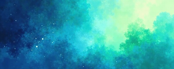 Abstract cosmic watercolor; navy-blue to pastel green gradient, geometric hints , green, blue, art