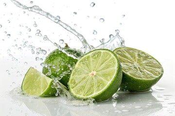 Fresh Lime Slices Splash Into Water Creating Vibrant Droplets Generative AI