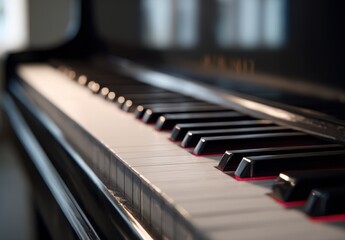 Close-up of piano keys in soft lighting.
