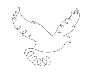 Continuous single line drawing pigeon. Peace and freedom bird symbol in one line. Flying dove silhouette. Editable stroke. Minimalistic doodle logo. Sketch icon vector illustration.